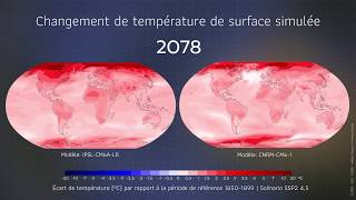 Simulations climatiques  changement de température de surface simulée 18502100 [upl. by Tnayrb]