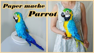 How to make paper PARROT 🦜 Blue and gold MACAW  DIY paper mache crafts [upl. by Nolie76]