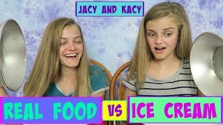 Real Food vs Ice Cream Challenge  Jacy and Kacy [upl. by Mellar]