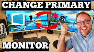 How To Change Primary Monitor Windows 10  Monitor 1 To Monitor 2 [upl. by Yanej]