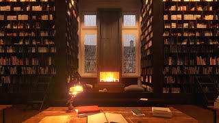 COZY Rainy Library with Fireplace  Videos made to study rather than sleep [upl. by Karine957]