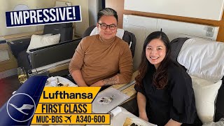 Lufthansa First Class  Munich  Boston  A340600  Flight Review [upl. by Poppo190]