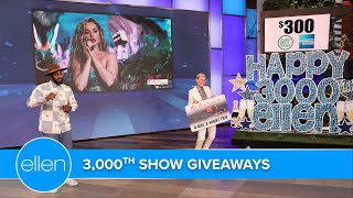 Ellen Celebrates 3000 Shows with Huge Giveaways [upl. by Yrollam]