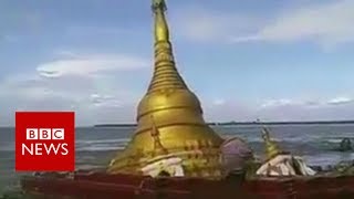 Dramatic footage shows pagoda collapsing into river  BBC News [upl. by Elianore934]